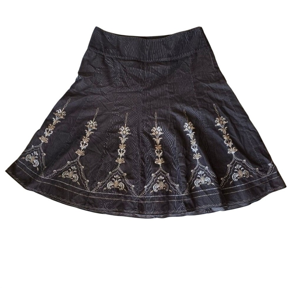 Ann Taylor‎ Women's Curdoroy Midi Skirt Brown Size 8 Embroidered Western